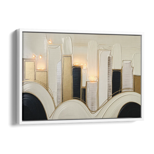 New York City Golden Glow Skyline Side - White Canvas Wall Art