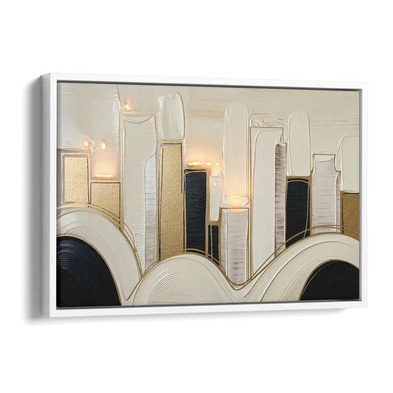 New York City Golden Glow Skyline Side - White Canvas Wall Art