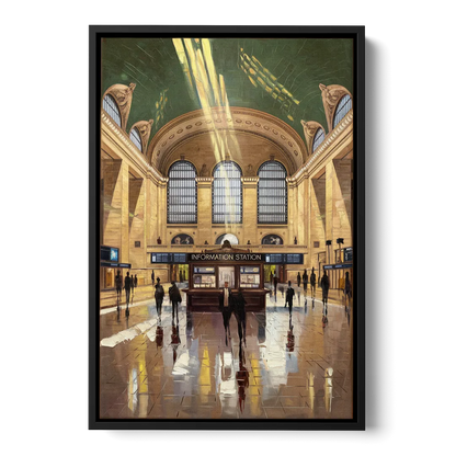 New York City Grand Central Station Front - Black Canvas Wall Art