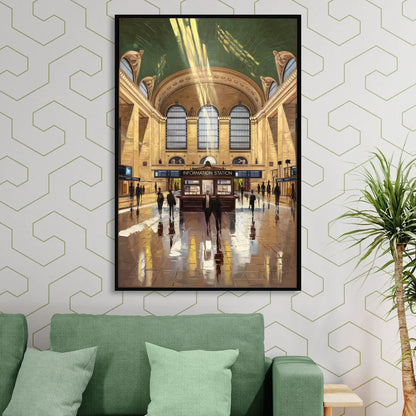 New York City Grand Central Station Sitting Room - Black Canvas Wall Art