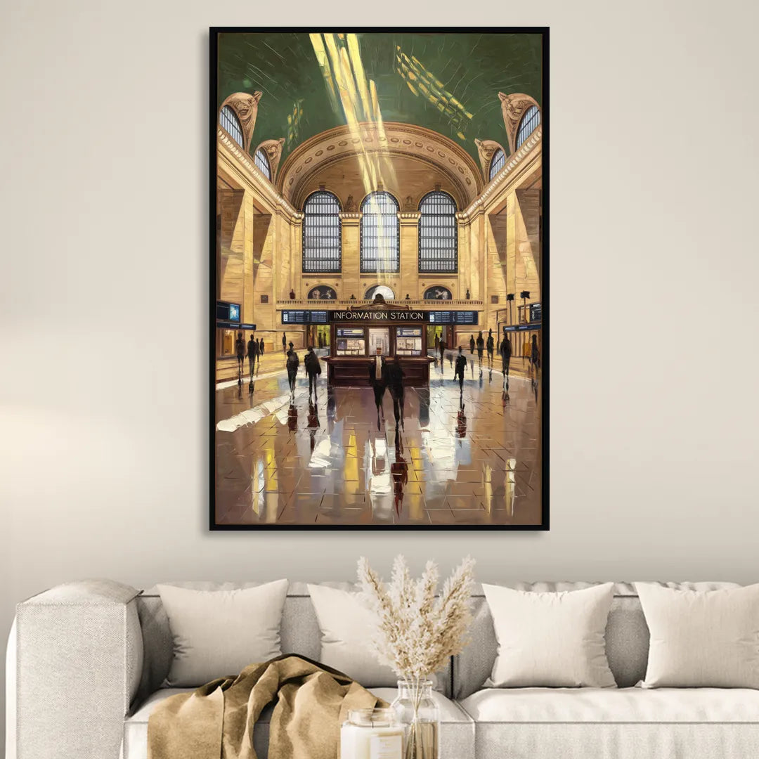 New York City Grand Central Station Living Room - Black Canvas Wall Art