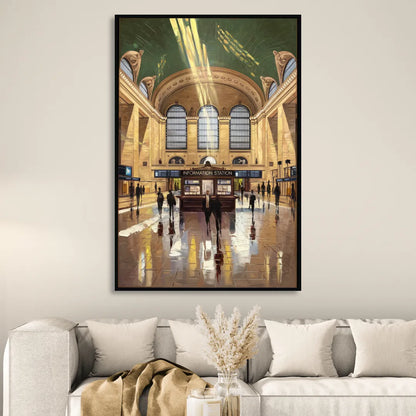 New York City Grand Central Station Living Room - Black Canvas Wall Art
