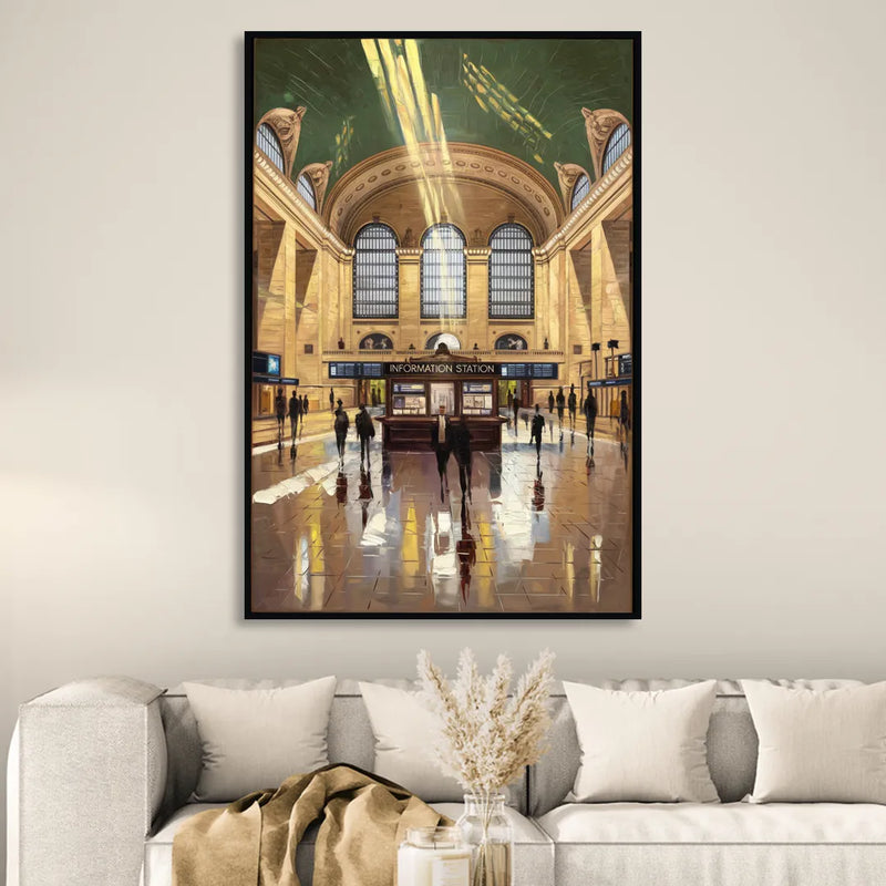 New York City Grand Central Station Living Room - Black Canvas Wall Art