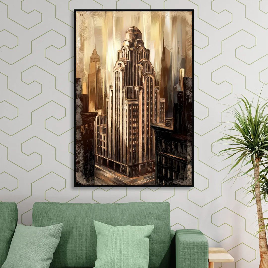 New York City Historic Architecture Living Room - Black Canvas Wall Art