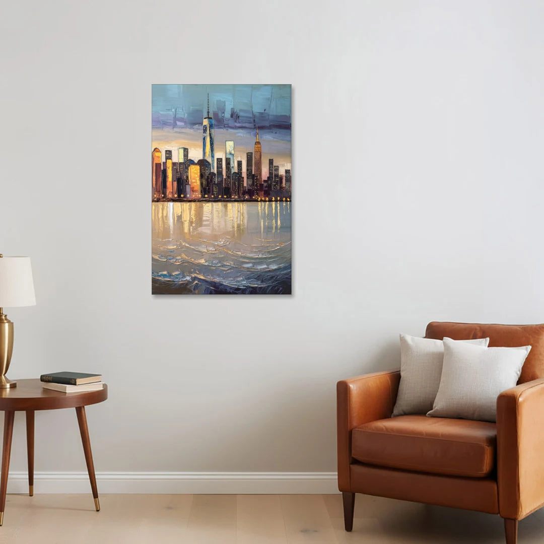 New York City Hudson River View - Canvas Wall Art - Sofa - 24x36
