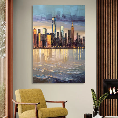 New York City Hudson River View Living Room - Canvas Wall Art