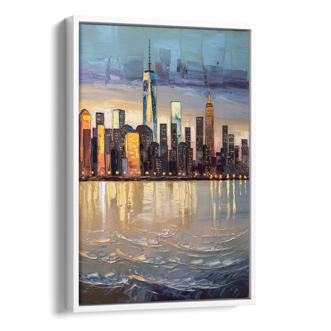 New York City Hudson River View Side - White Canvas Wall Art