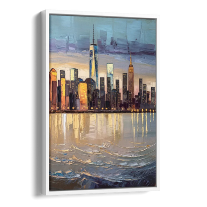 New York City Hudson River View Side - White Canvas Wall Art