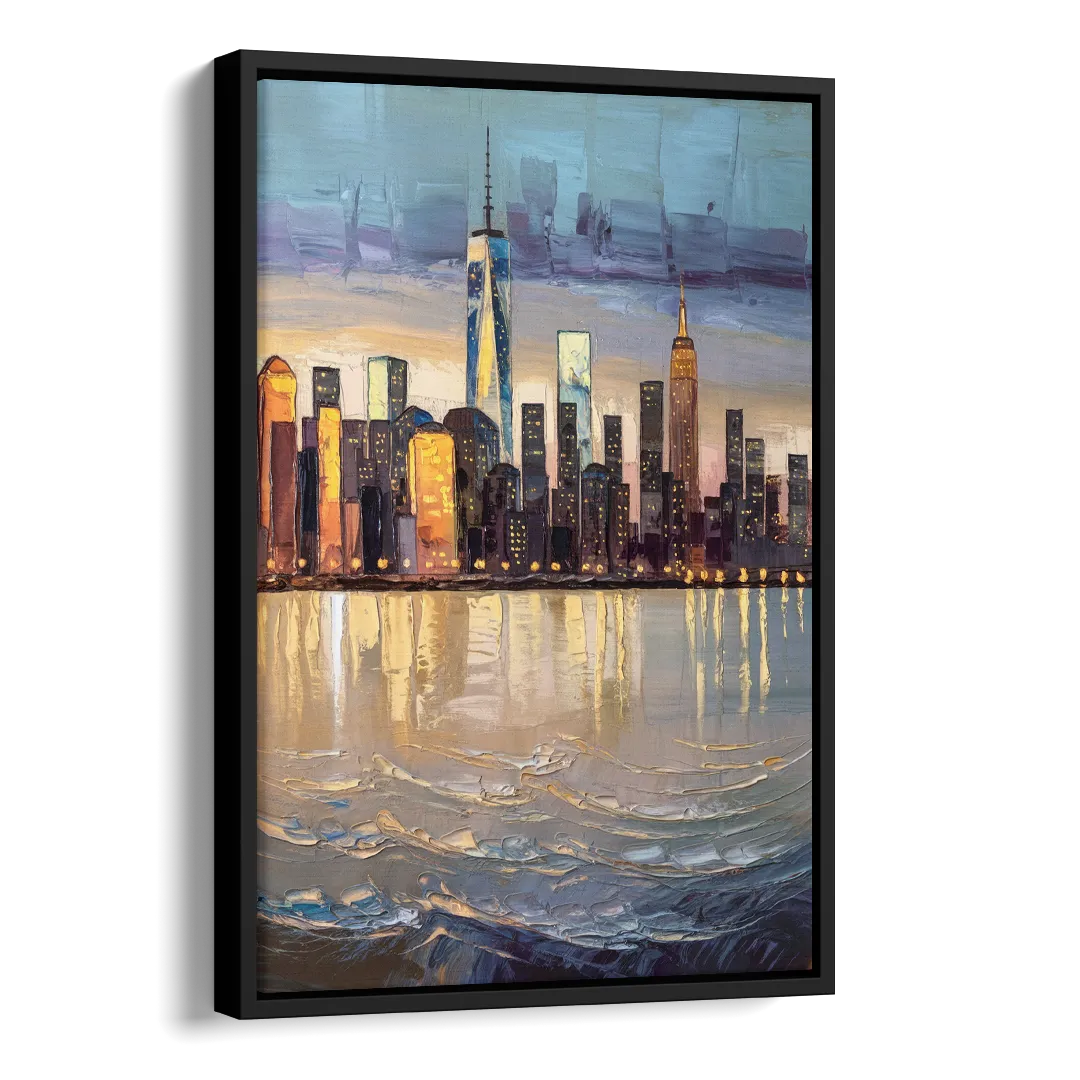 New York City Hudson River View Side - Black Canvas Wall Art
