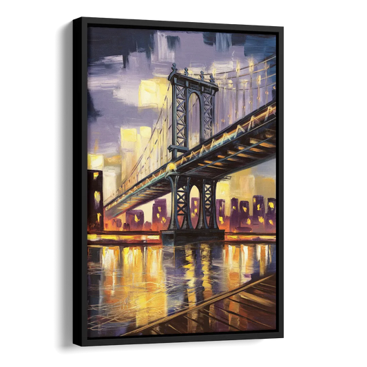 New York City Iconic Bridges Side - Black Canvas Wall Art