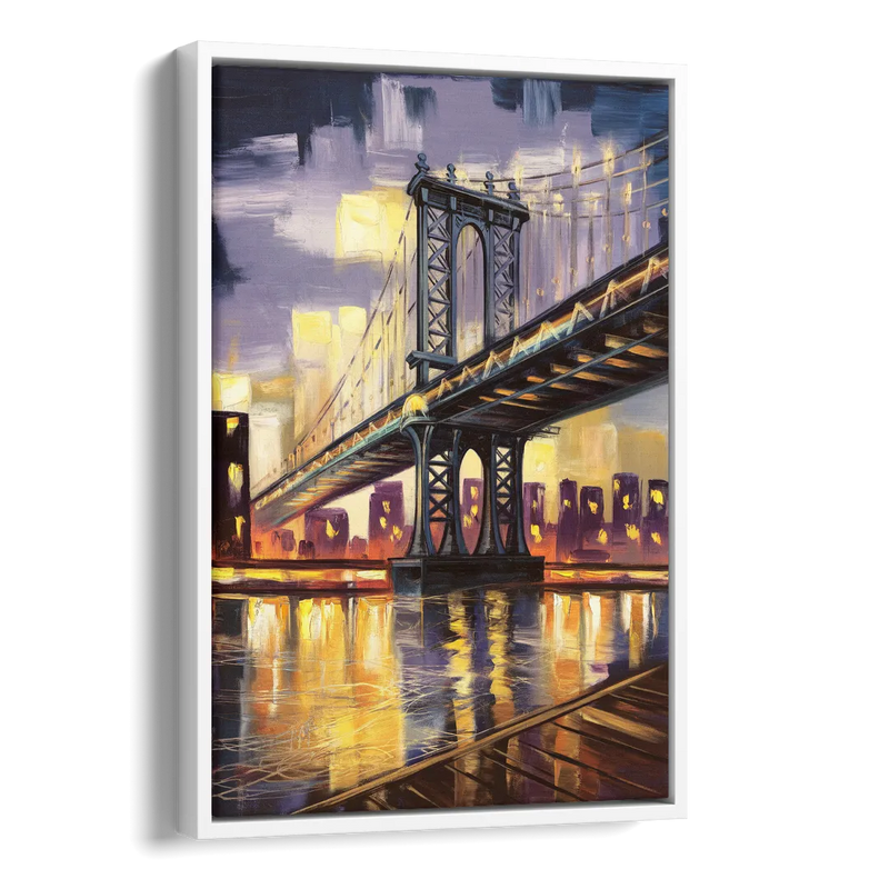 New York City Iconic Bridges Side - White Canvas Wall Art