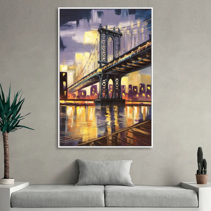 New York City Iconic Bridges Living Room - White Canvas Wall Art