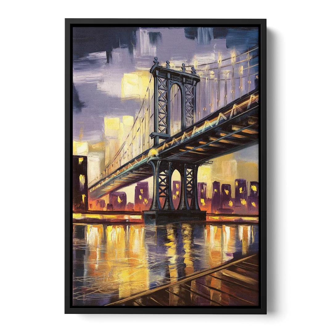 New York City Iconic Bridges Front - Black Canvas Wall Art