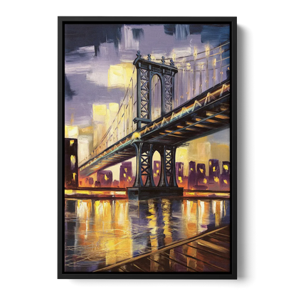 New York City Iconic Bridges Front - Black Canvas Wall Art