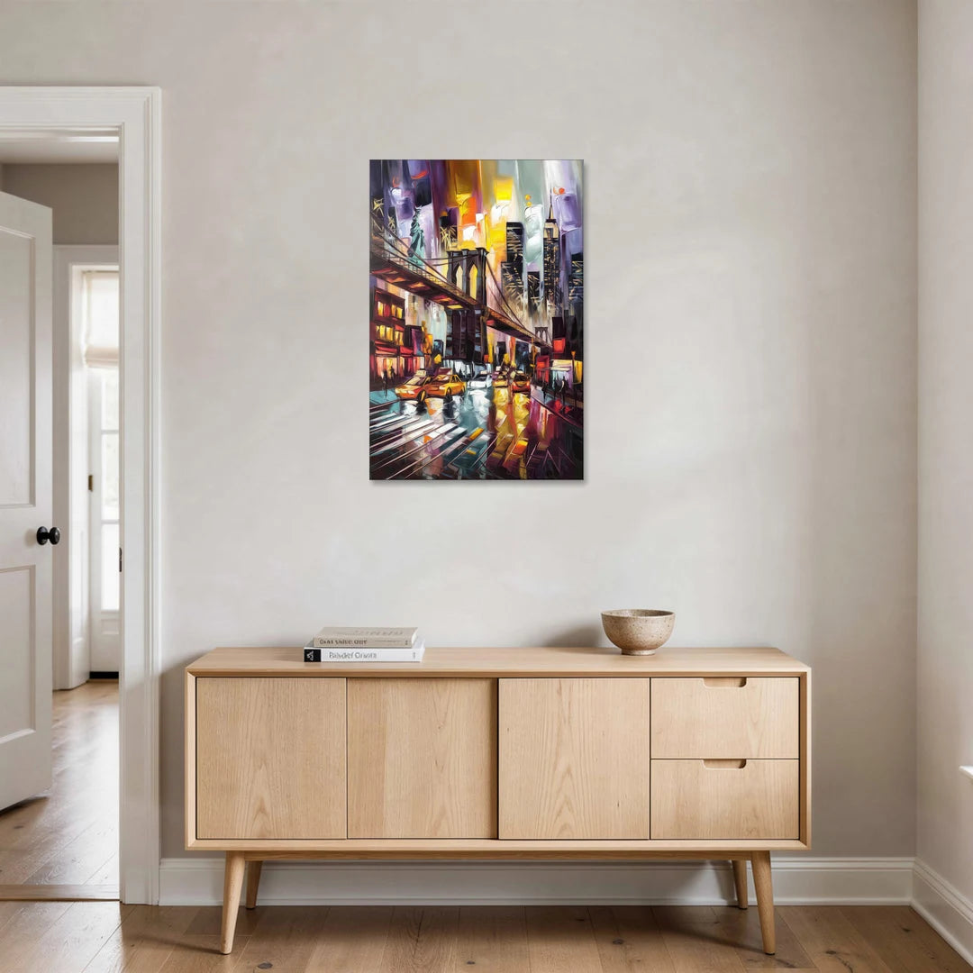 New York City Iconic Landmarks Collage Night - Canvas Wall Art - Coffee Table - 24x36