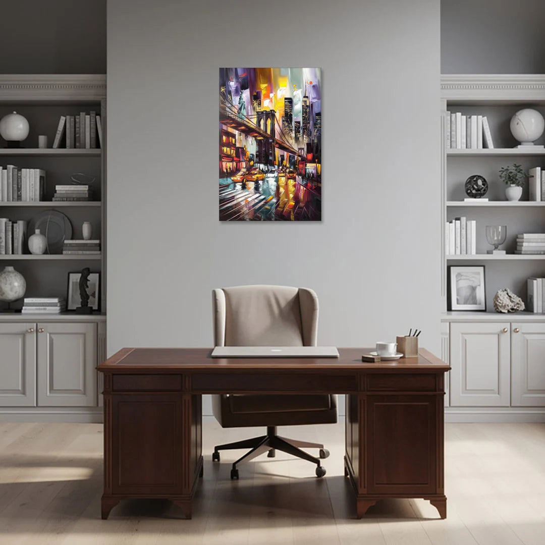 New York City Iconic Landmarks Collage Night - Canvas Wall Art - Office - 24x36