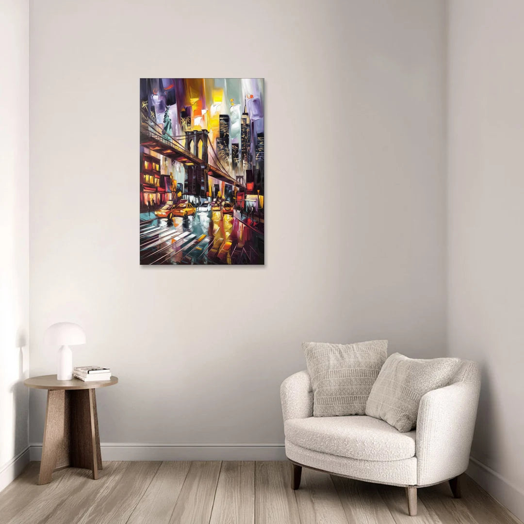 New York City Iconic Landmarks Collage Night - Canvas Wall Art - Sofa - 24x36