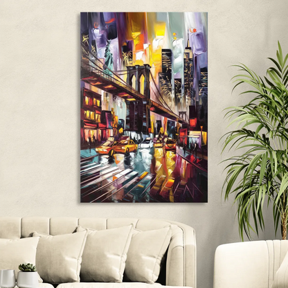 New York City Iconic Landmarks Collage Night Living Room - Canvas Wall Art