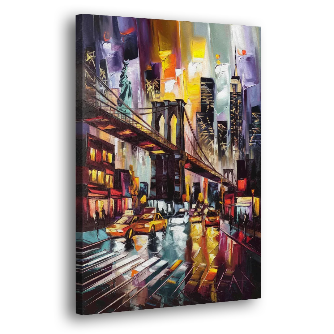 New York City Iconic Landmarks Collage Night Side - Canvas Wall Art