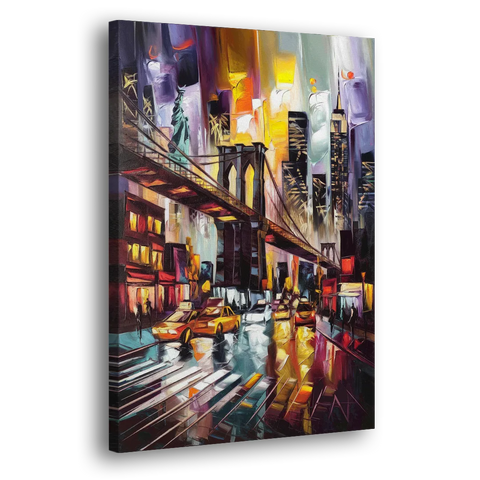 New York City Iconic Landmarks Collage Night - Canvas Wall Art