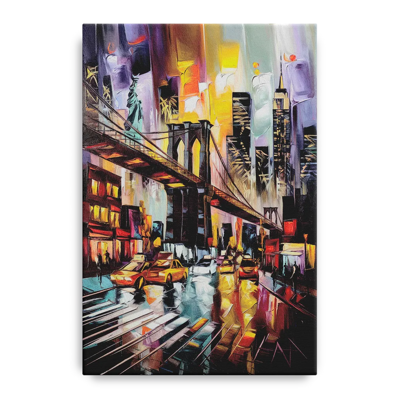 New York City Iconic Landmarks Collage Night Front - Canvas Wall Art