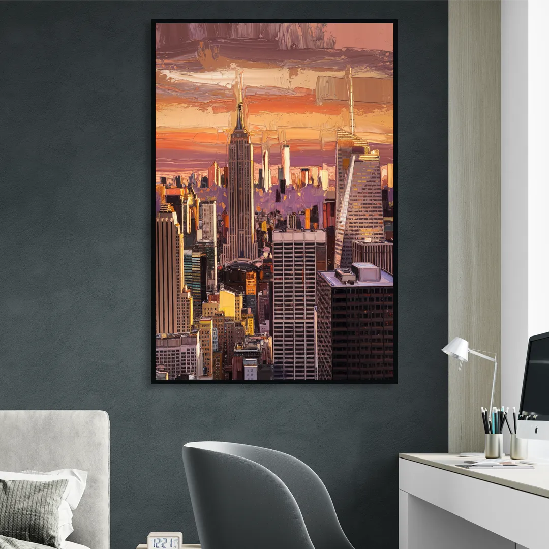 New York City Midtown Skyline Living Room - Black Canvas Wall Art