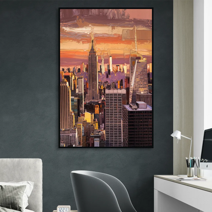 New York City Midtown Skyline Living Room - Black Canvas Wall Art