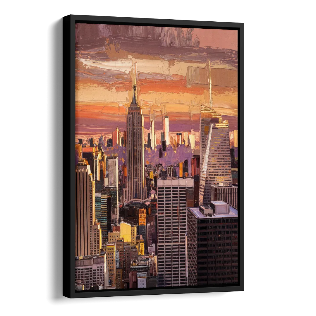 New York City Midtown Skyline Side - Black Canvas Wall Art