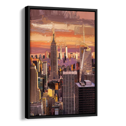 New York City Midtown Skyline Side - Black Canvas Wall Art