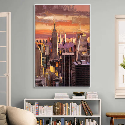 New York City Midtown Skyline Sitting Room - White Canvas Wall Art