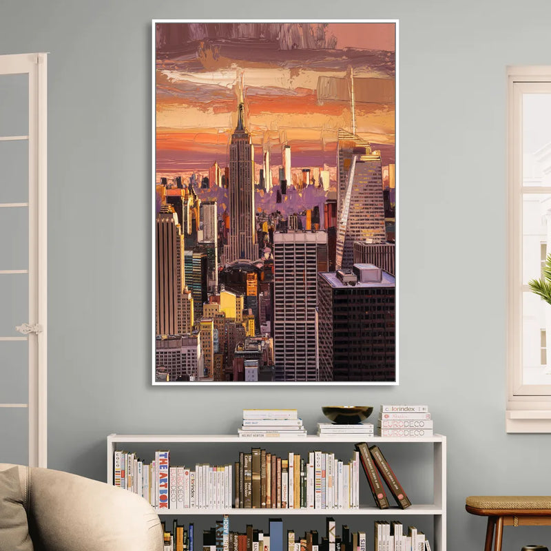 New York City Midtown Skyline Sitting Room - White Canvas Wall Art
