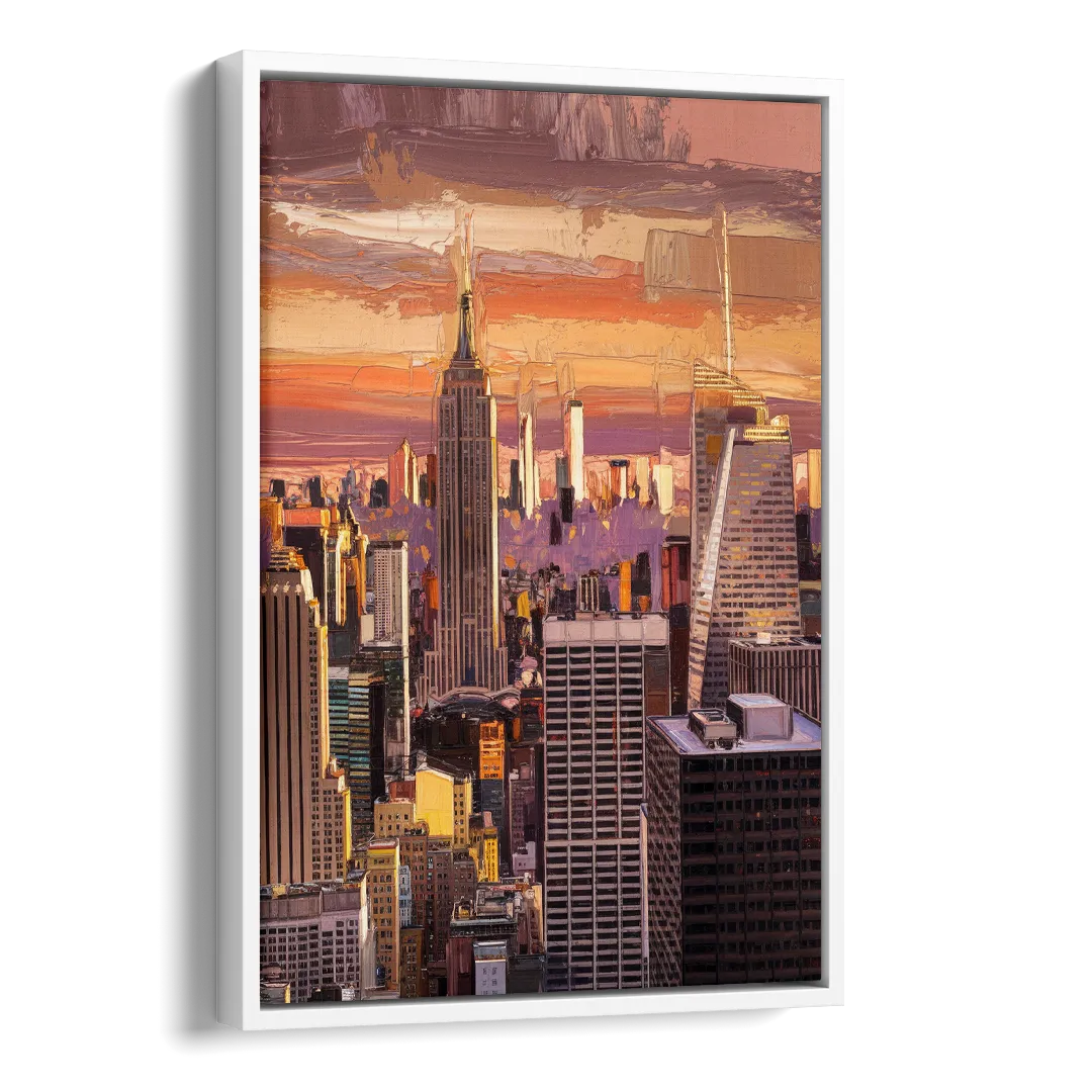 New York City Midtown Skyline Side - White Canvas Wall Art