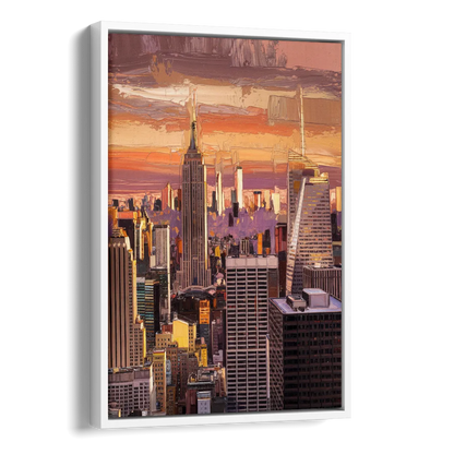 New York City Midtown Skyline Side - White Canvas Wall Art