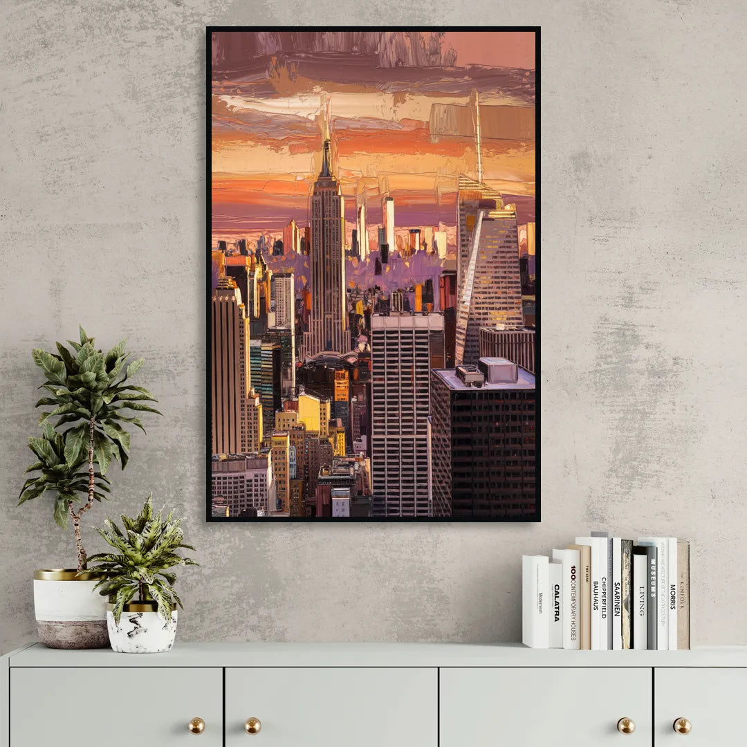 New York City Midtown Skyline Sitting Room - Black Canvas Wall Art