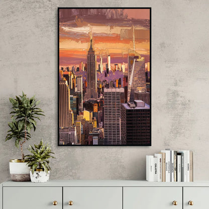 New York City Midtown Skyline Sitting Room - Black Canvas Wall Art