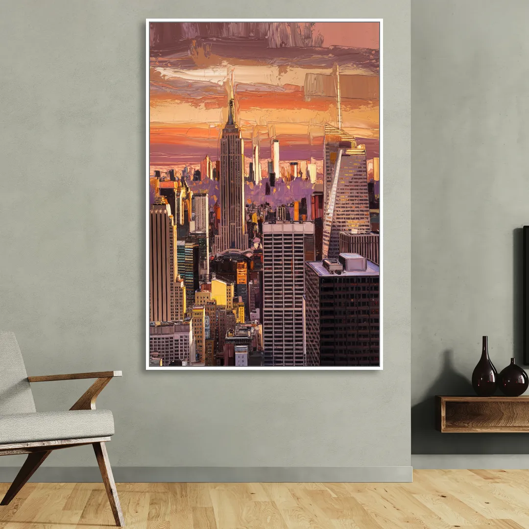 New York City Midtown Skyline Living Room - White Canvas Wall Art