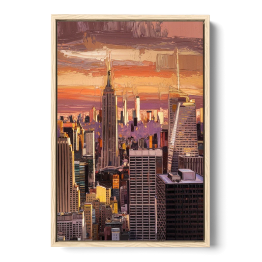 New York City Midtown Skyline - Oak Framed Canvas Wall Art - Front