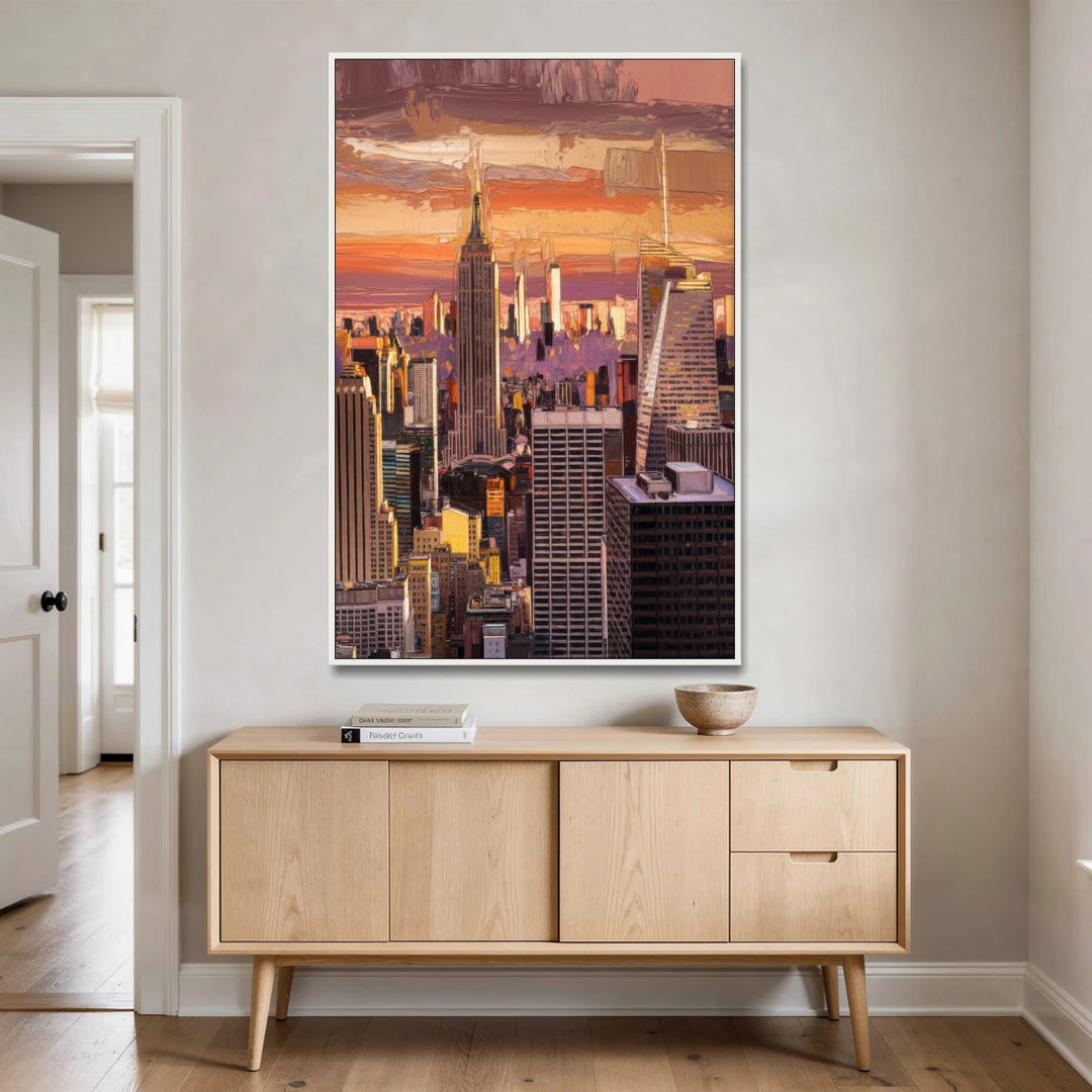 New York City Midtown Skyline - White Framed Canvas Wall Art - Coffee Table - 40x60