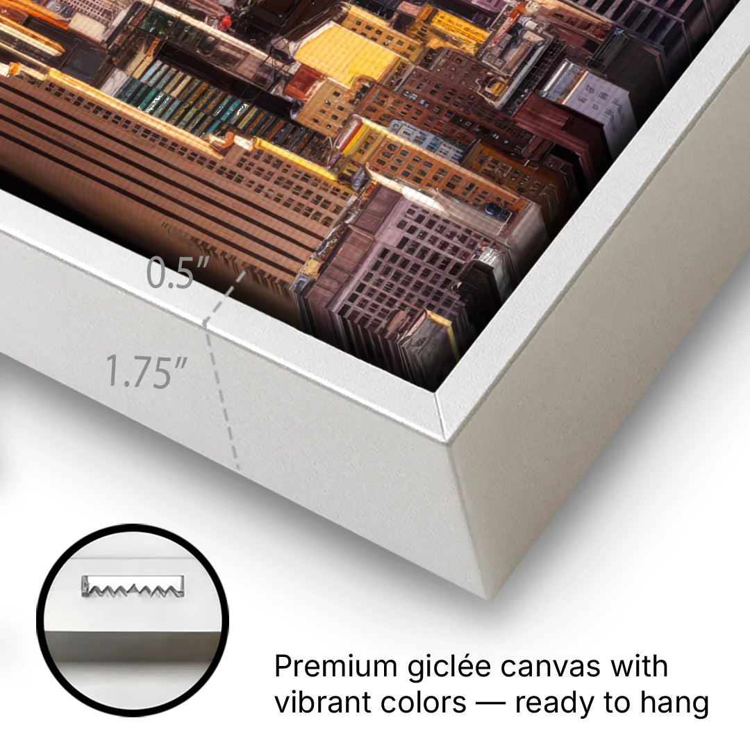 New York City Midtown Skyline - White Framed Canvas Wall Art - Gallery Wrap Corner