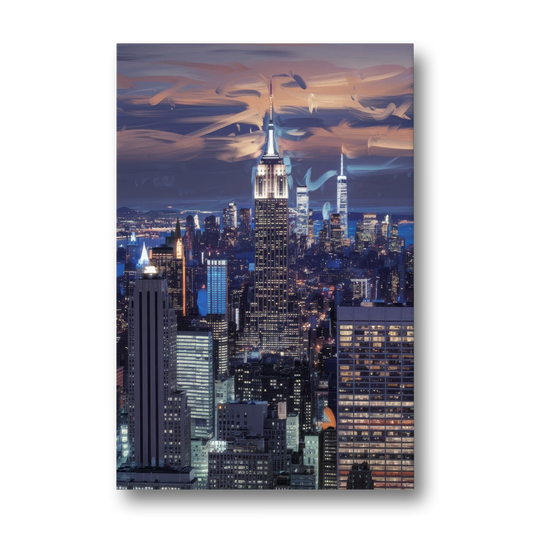 New York City Night Blue Lights Skyline - Canvas Wall Art - Front