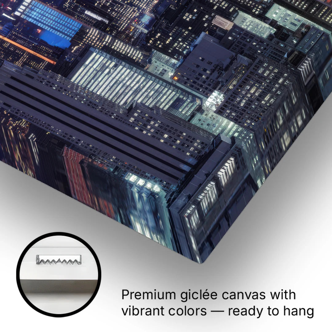 New York City Night Blue Lights Skyline - Canvas Wall Art - Gallery Wrap Corner