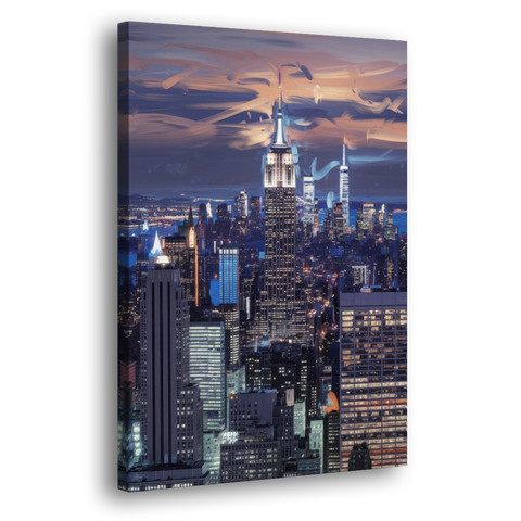 New York City Night Blue Lights Skyline - Canvas Wall Art - Side