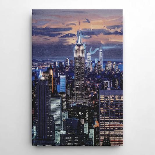 New York City Night Blue Lights Skyline - Canvas Wall Art