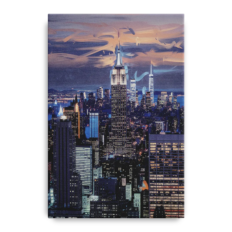 New York City Night Blue Lights Skyline Front - Canvas Wall Art