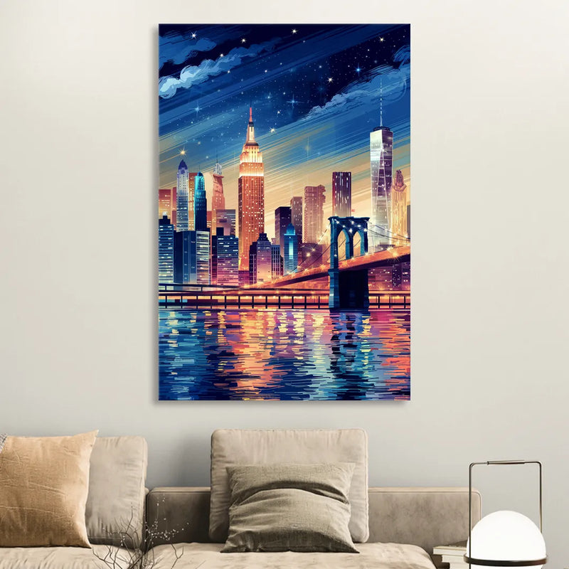 New York City Night Lights Sitting Room - Canvas Wall Art