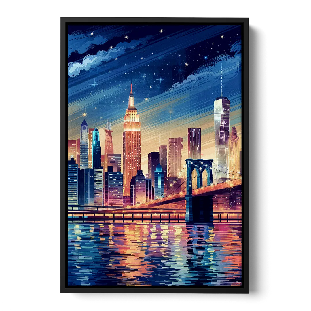 New York City Night Lights Front - Black Canvas Wall Art