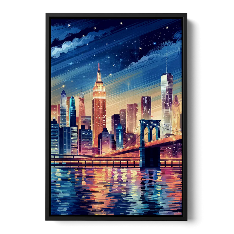 New York City Night Lights Front - Black Canvas Wall Art