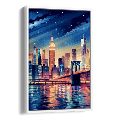 New York City Night Lights Side - White Canvas Wall Art