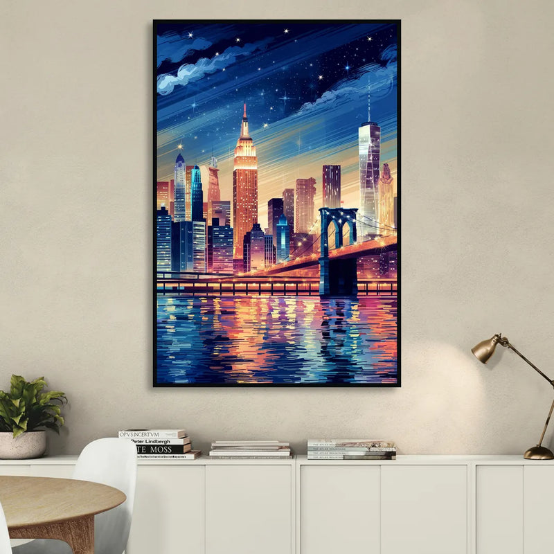 New York City Night Lights Sitting Room - Black Canvas Wall Art