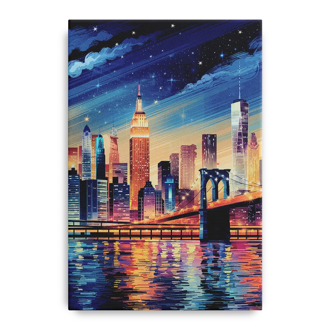 New York City Night Lights Front - Canvas Wall Art
